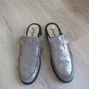 Free People Shimmery Taupe Metallic Mule Loafers